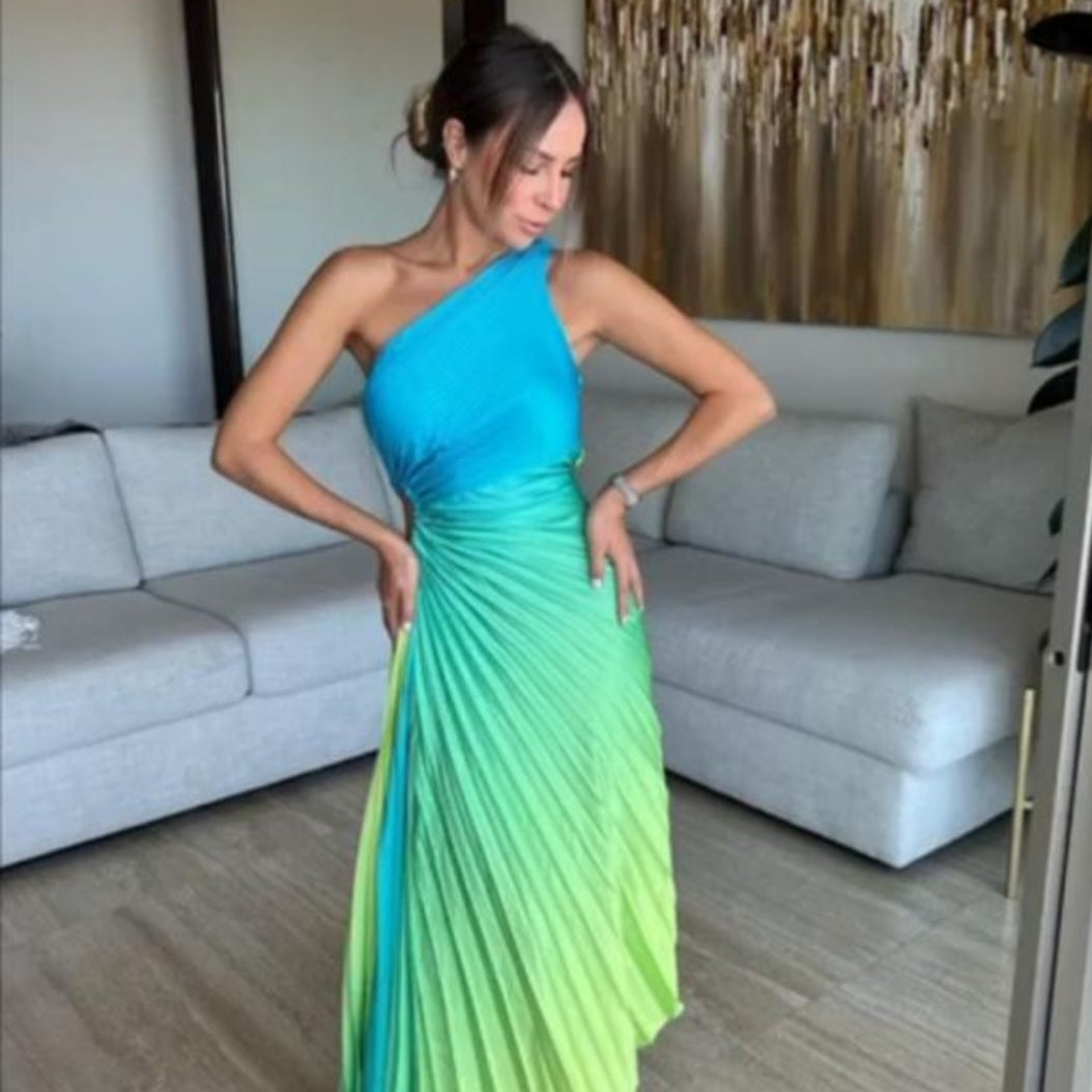 VESTIDO PLISADO BICOLOR