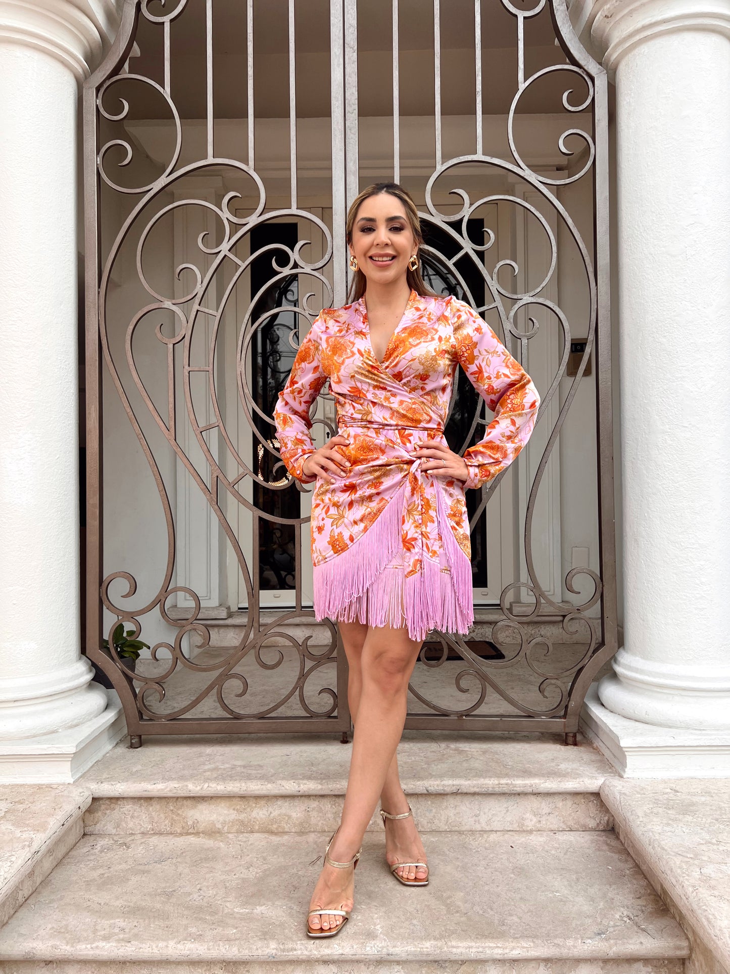 Conjunto lila con naranja