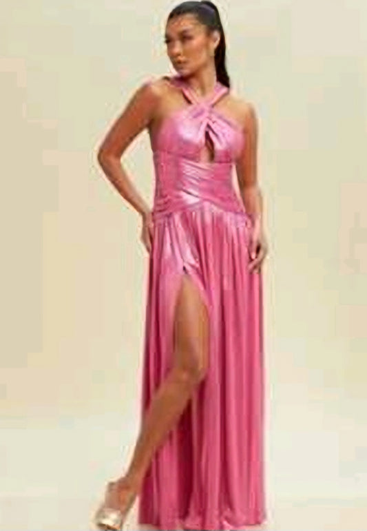 VESTIDO HALTER METALICO