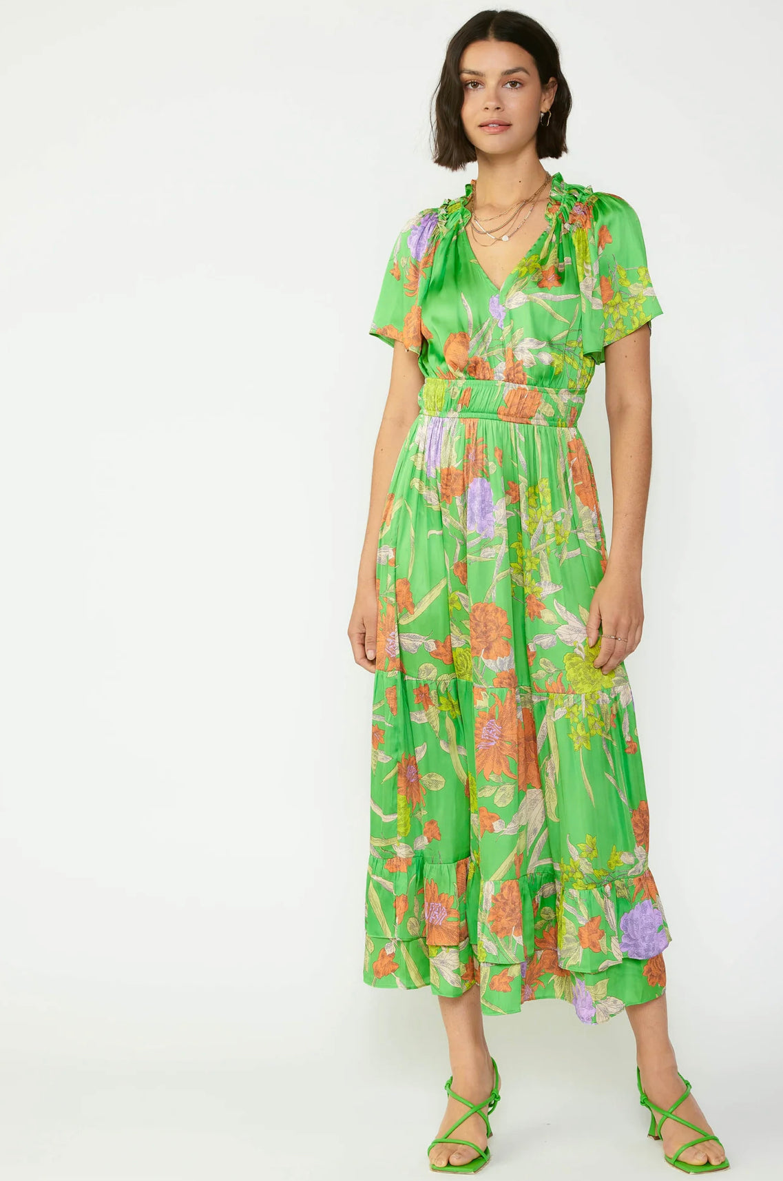 Vestido Largo Verde Floreado