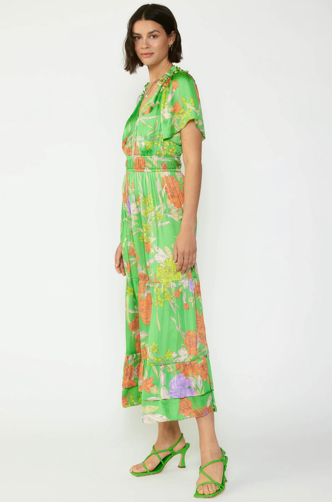 Vestido Largo Verde Floreado